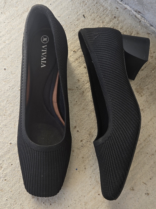 Vivaia Shoes - Vivaia Black Knit Block Heel Pumps - Comfortable Everyday Heels